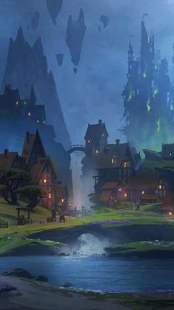 Fablecraft - village night Handy Vertikal Hintergrundbild