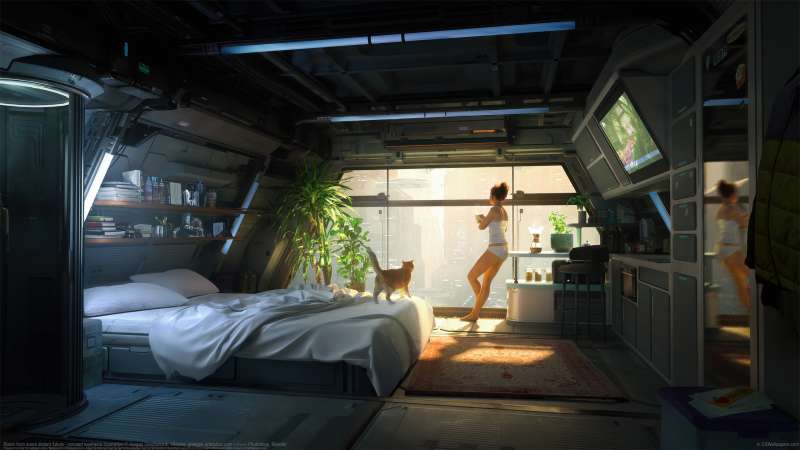 Room from some distant future - concept keyframe illustration Hintergrundbild