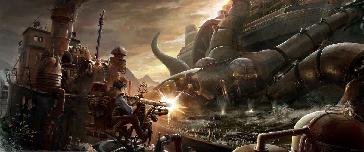 SteamPunk Octopus ultrabreit Hintergrundbild