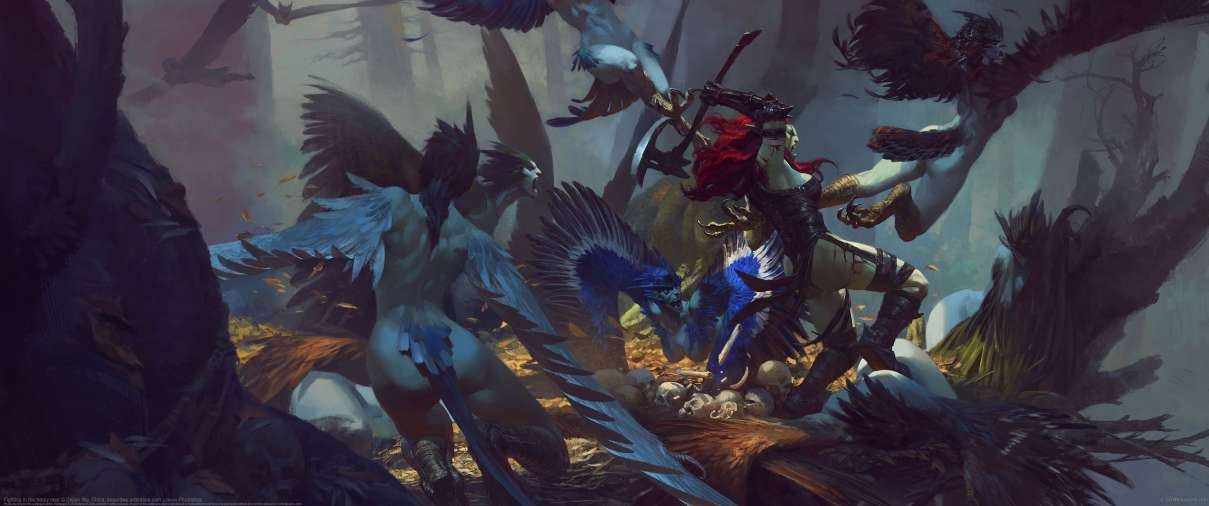 Fighting in the harpy nest  ultrabreit Hintergrundbild