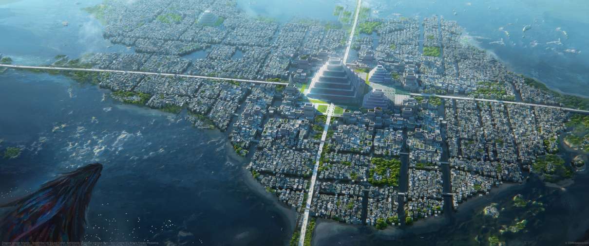 Dragons conquer America - Tenochtitlan city ultrabreit Hintergrundbild
