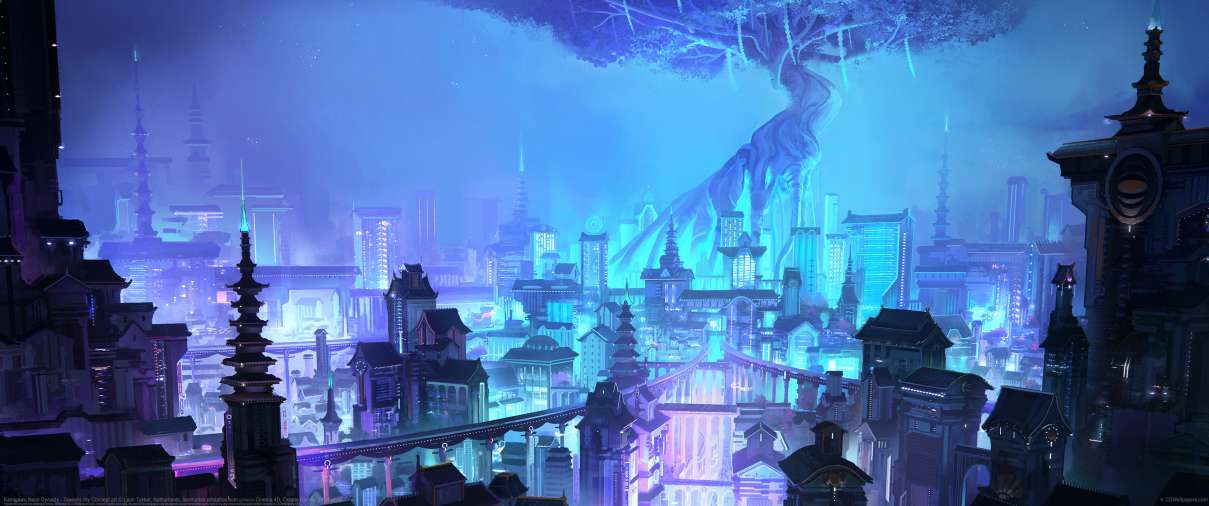 Kamigawa Neon Dynasty - Towashi city Concept art ultrabreit Hintergrundbild