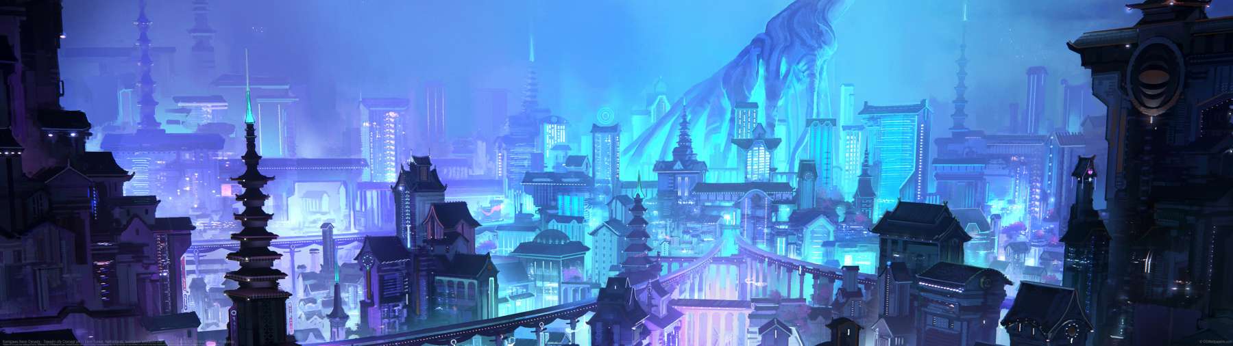 Kamigawa Neon Dynasty - Towashi city Concept art ultrabreit Hintergrundbild