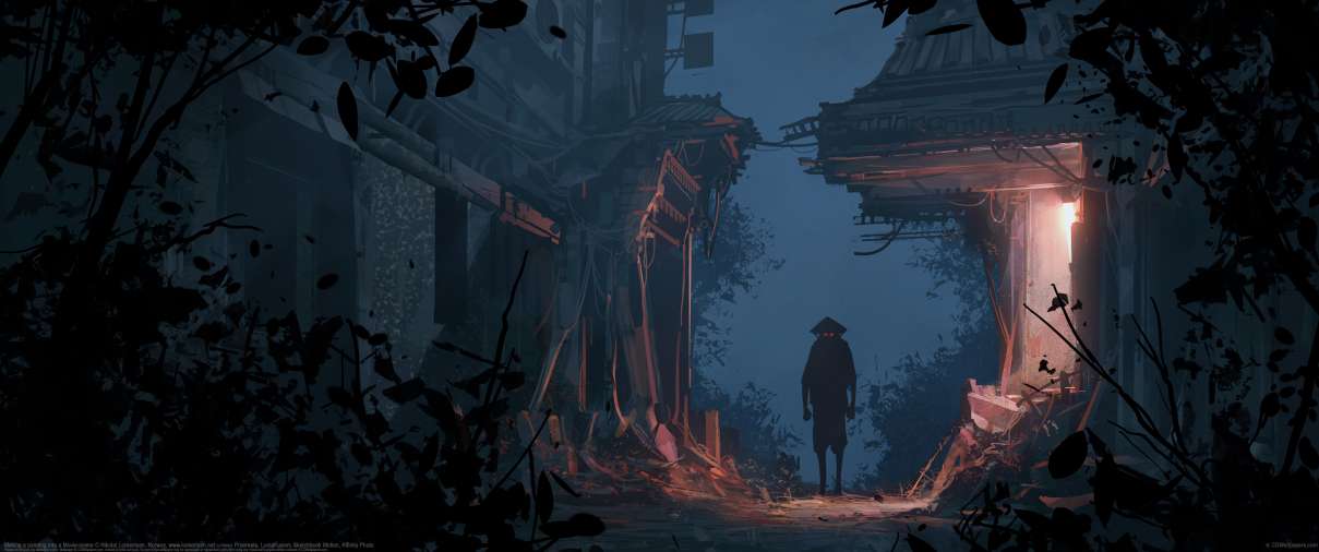 Making a painting into a Movie-scene ultrabreit Hintergrundbild
