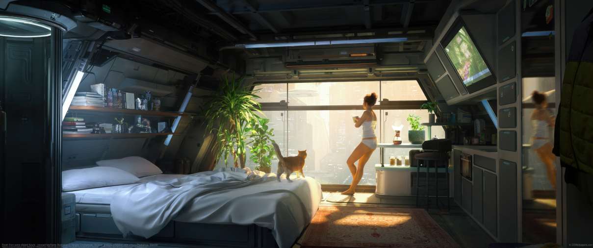 Room from some distant future - concept keyframe illustration ultrabreit Hintergrundbild