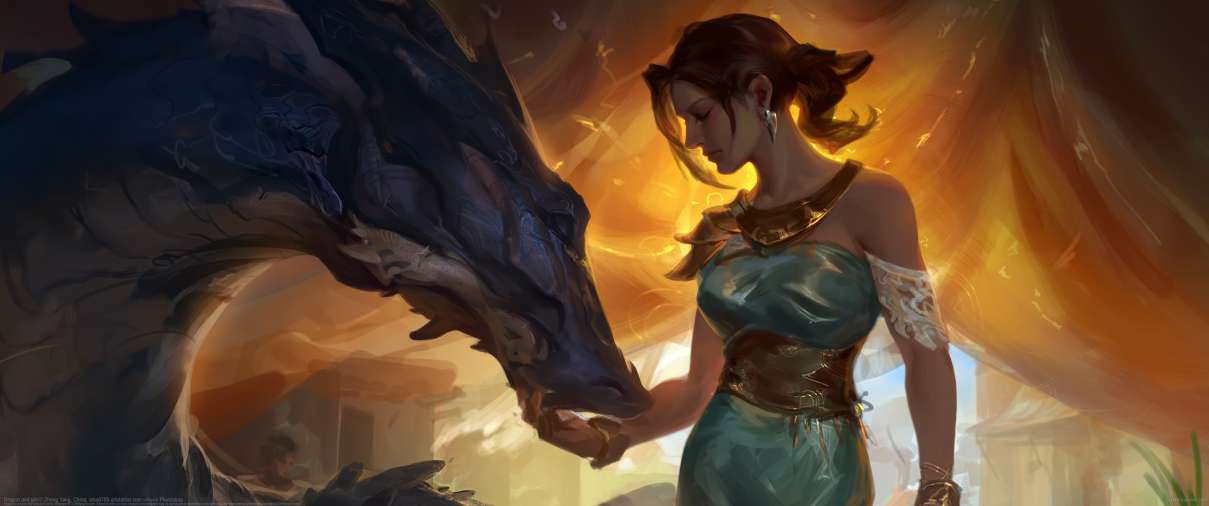 Dragon and girl ultrabreit Hintergrundbild
