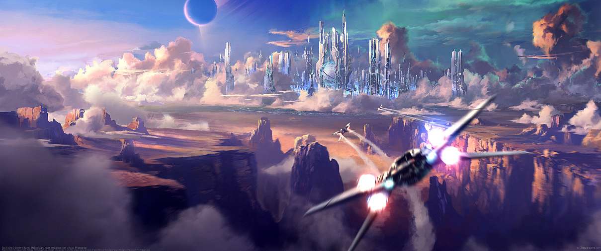 Sci-fi city ultrabreit Hintergrundbild
