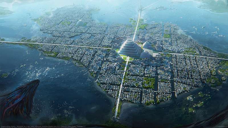Dragons conquer America - Tenochtitlan city Hintergrundbild