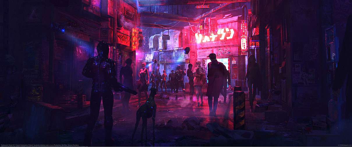 Cyberpunk Street 02 ultrabreit Hintergrundbild
