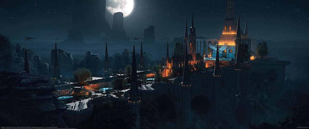 Abbey of the Skies Night ultrabreit Hintergrundbild