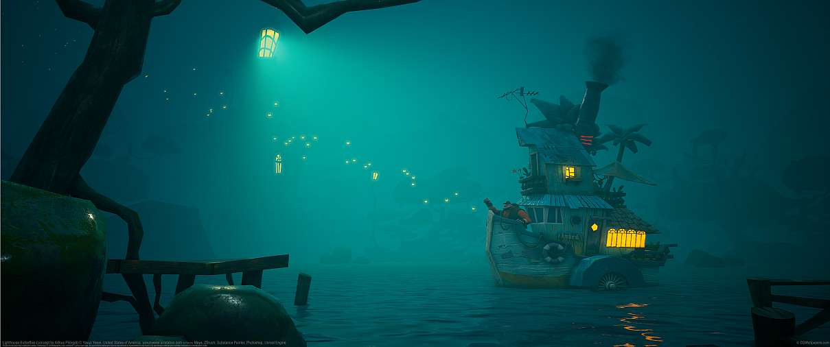 Lighthouse and Fireflies (concept by Arthus Pilorget) ultrabreit Hintergrundbild